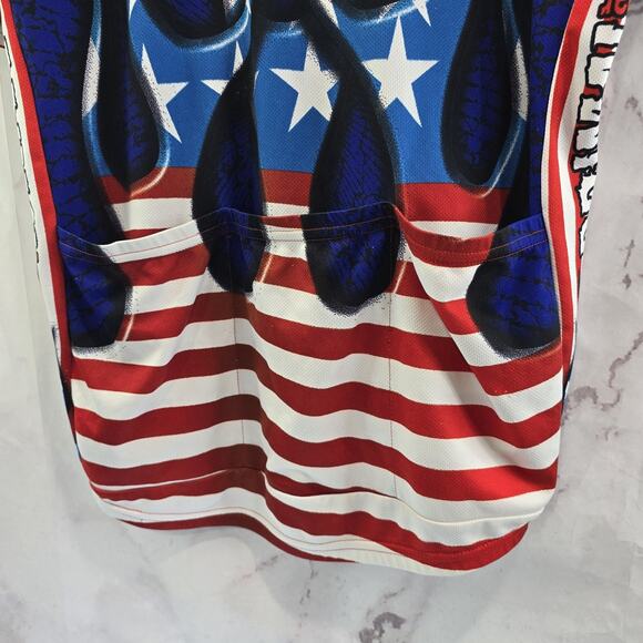 Primal Wear Cycling Jersey Mens XL Blue Red Flag Flames Bike Pockets Zip - Picture 7 of 12